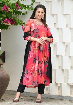 Red Printed Georgette Salwar Kameez With Dupatta