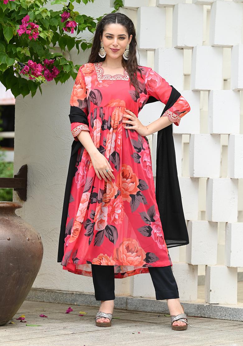 Red Printed Georgette Salwar Kameez With Dupatta