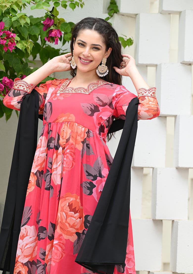 Red Printed Georgette Salwar Kameez With Dupatta