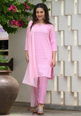 Pink Embroidered Georgette Salwar Kameez With Dupatta