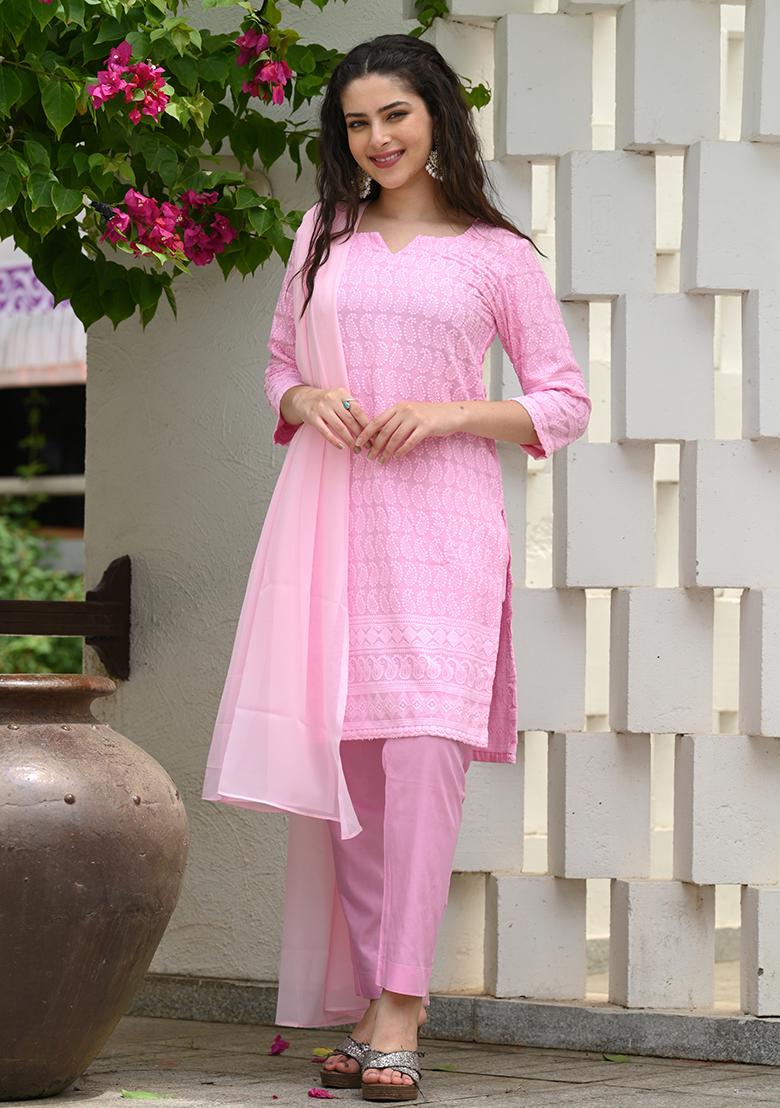 Pink Embroidered Georgette Salwar Kameez With Dupatta