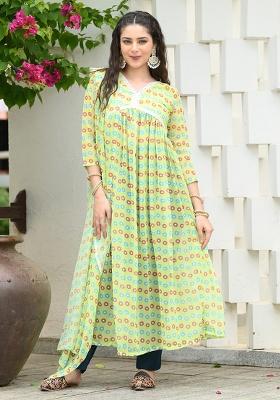 Sea Green Printed Georgette Salwar Kameez With Dupatta