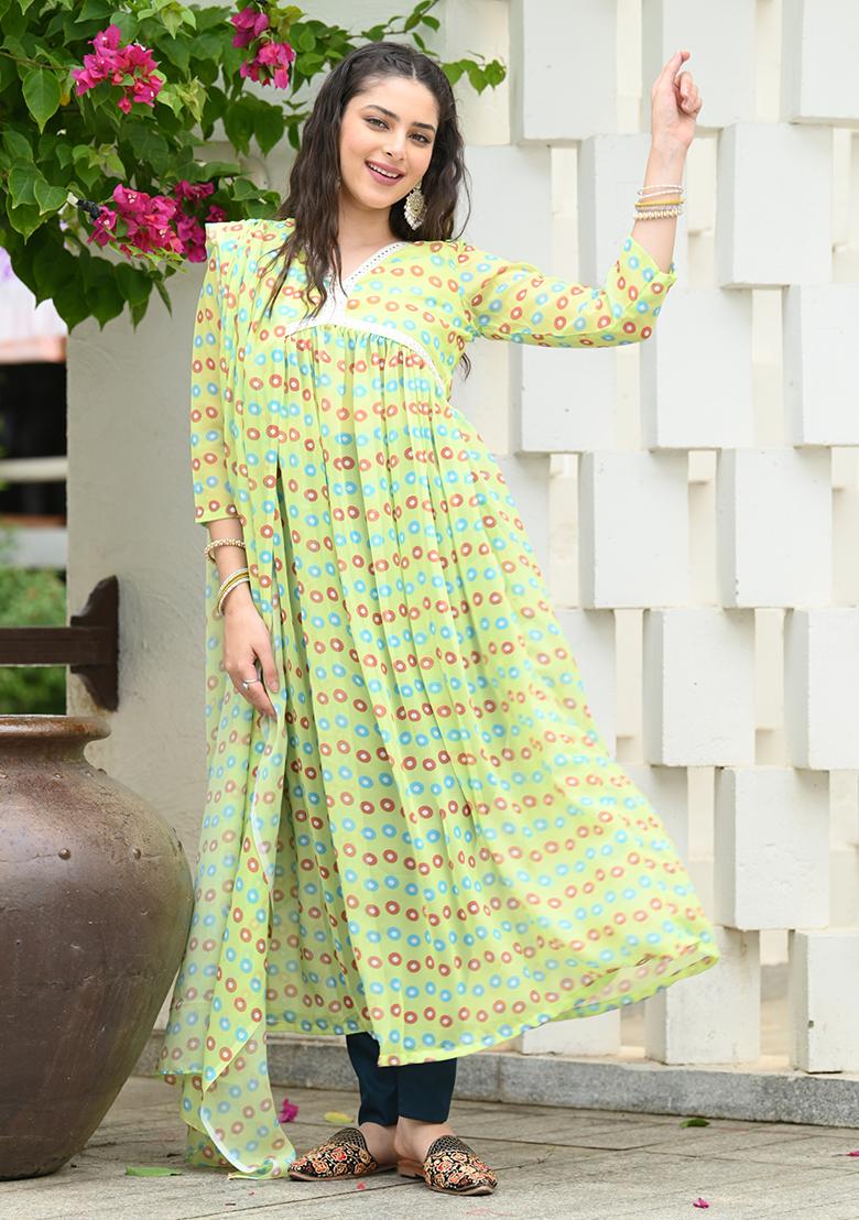 Sea Green Printed Georgette Salwar Kameez With Dupatta