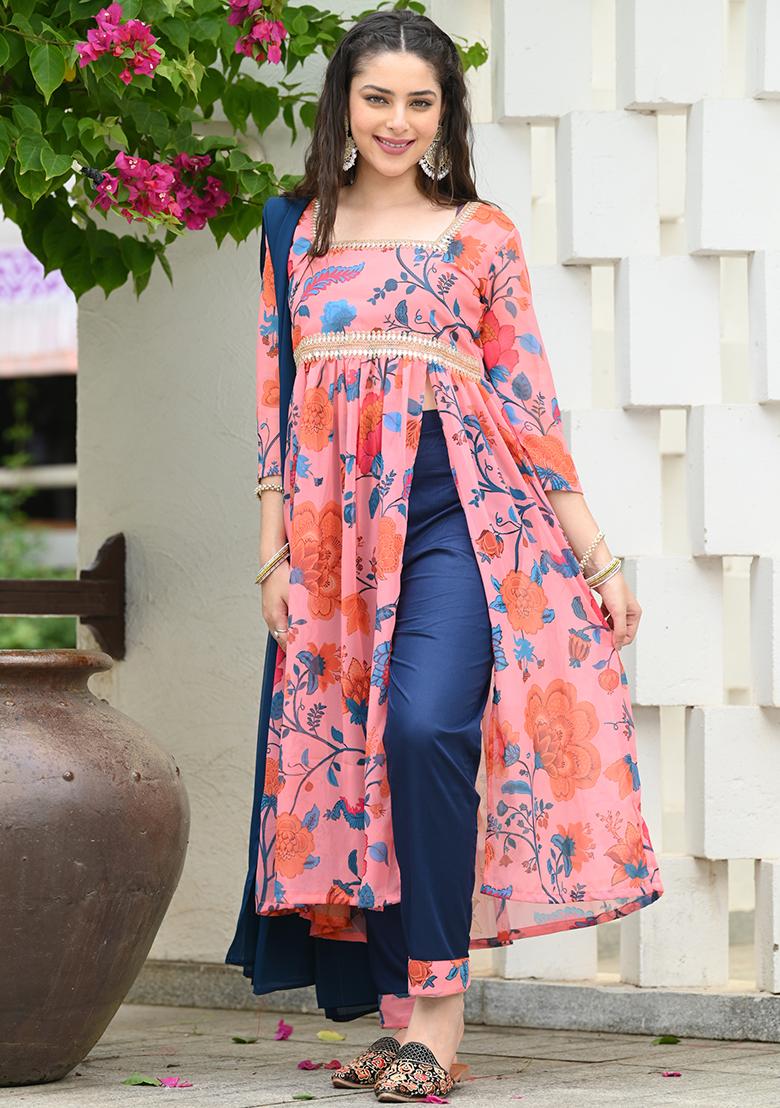 Gajri Pink Printed Georgette Salwar Kameez With Dupatta