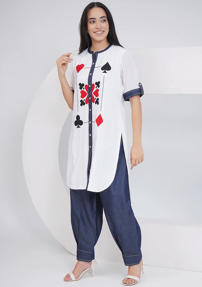 White Embroidered Rayon Co Ord Set