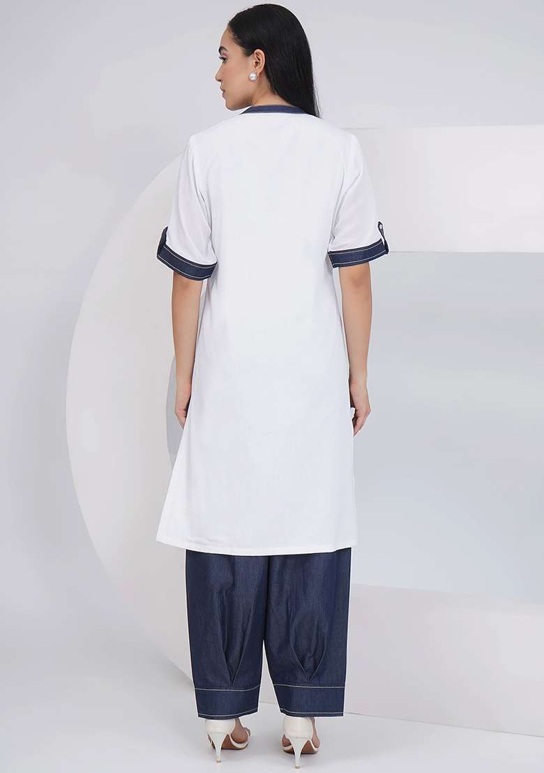 White Embroidered Rayon Co Ord Set - Indya