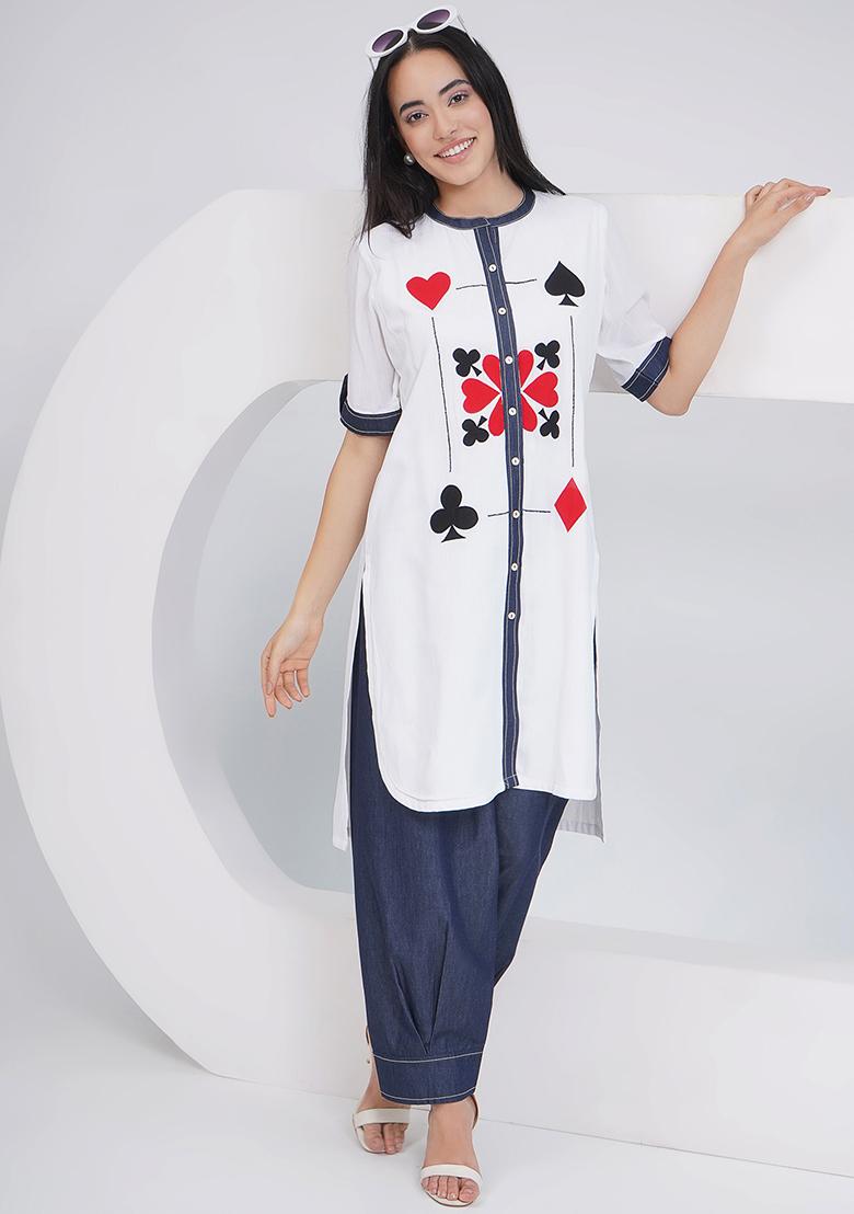 White Embroidered Rayon Co Ord Set