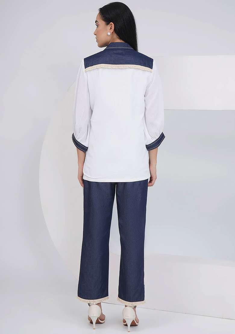 White Embellishment Rayon Co Ord Set - Indya