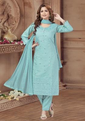 Firozi Blue Seqqunce Work Soft Silk Salwar Kameez