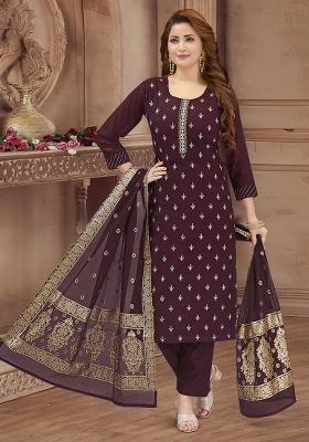 Wine Thread Work Soft Silk Salwar Kameez