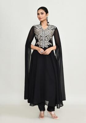 Black Embroidered Rayon Kurta