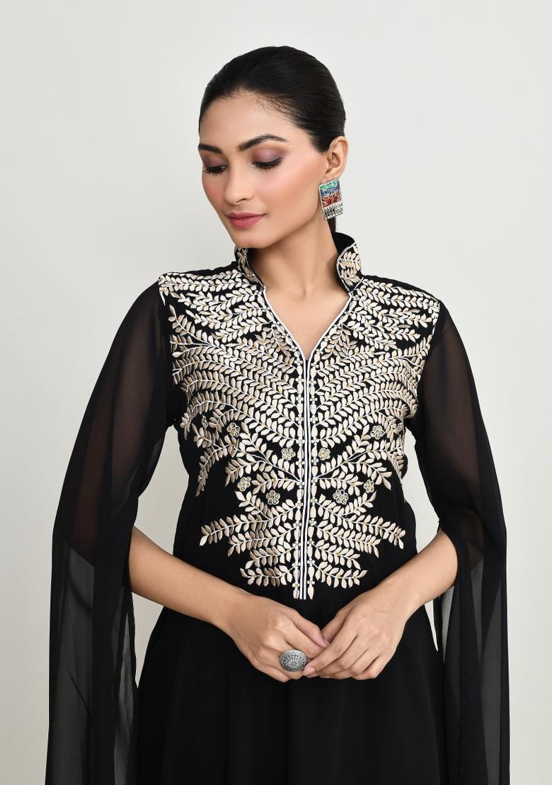 Black Embroidered Rayon Kurta