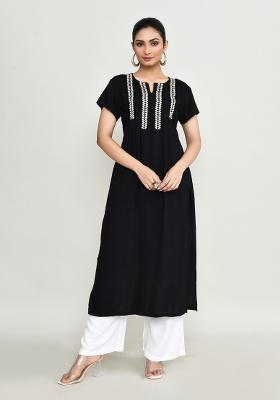 Black Embroidered Rayon Kurta