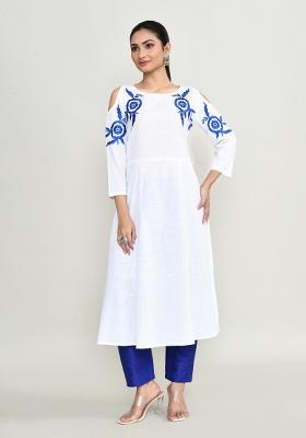 White Embroidered Rayon Kurta