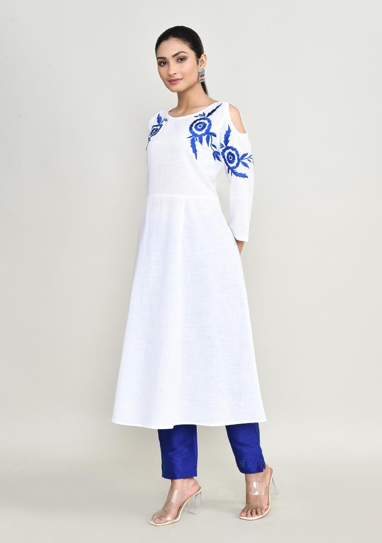 White Embroidered Rayon Kurta