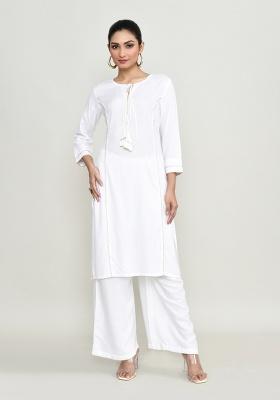 White Embroidered Rayon Kurta