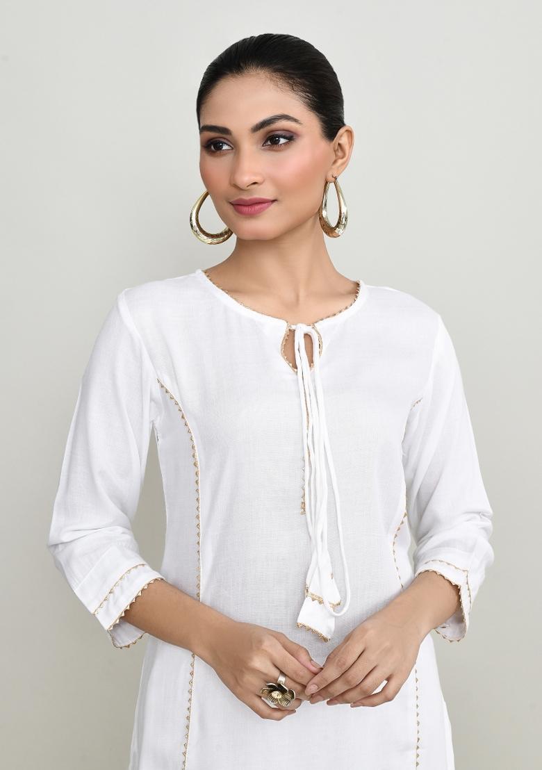 White Embroidered Rayon Kurta