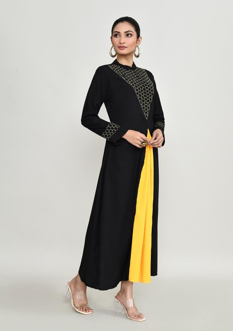 Black Embroidered Rayon Salwar Kameez