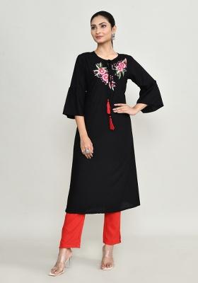 Black Embroidered Rayon Salwar Kameez