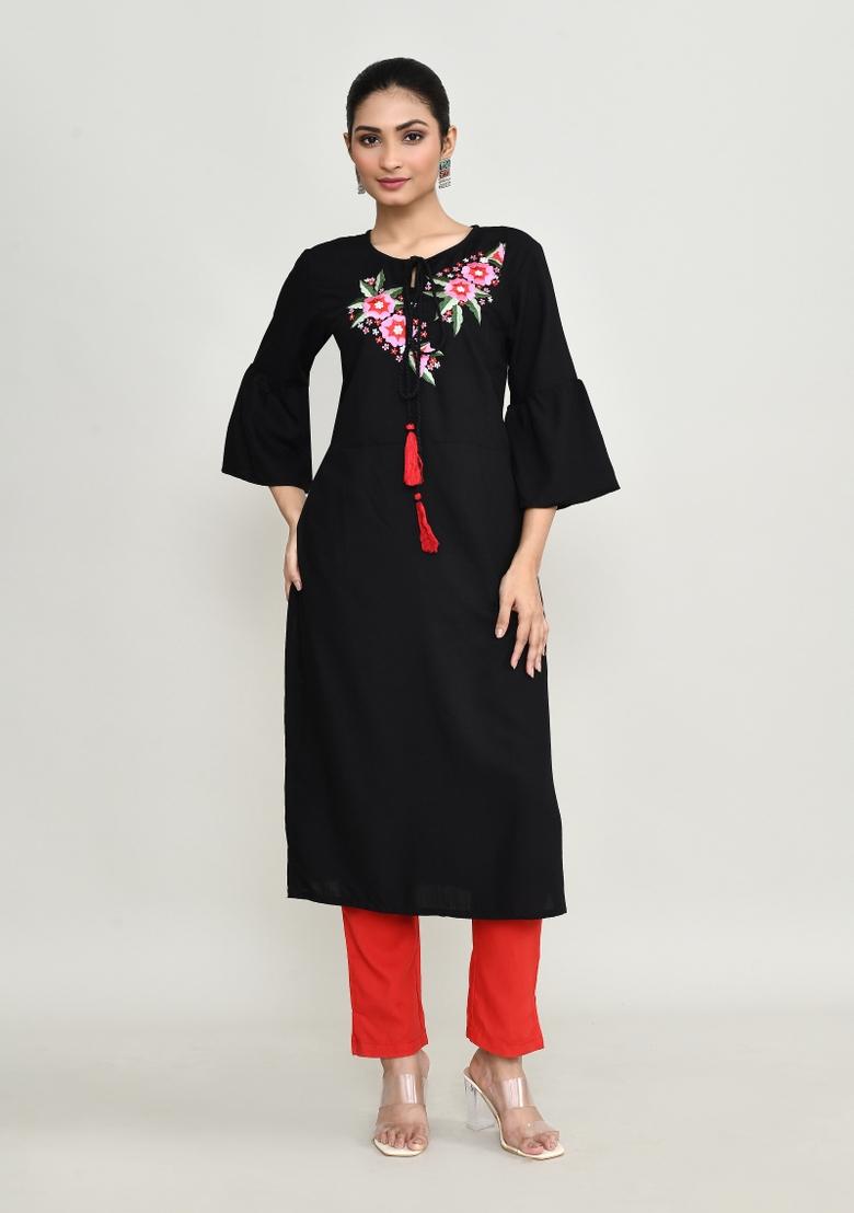 Black Embroidered Rayon Salwar Kameez