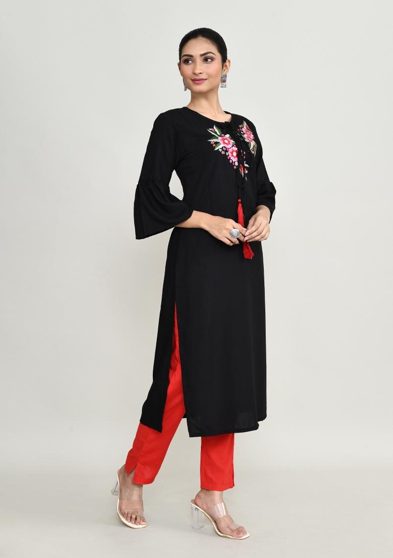 Black Embroidered Rayon Salwar Kameez