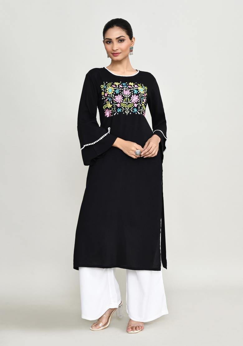 Black Embroidered Rayon Salwar Kameez