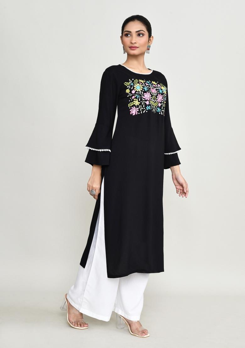 Black Embroidered Rayon Salwar Kameez