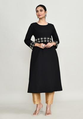 Black Embroidered Rayon Salwar Kameez