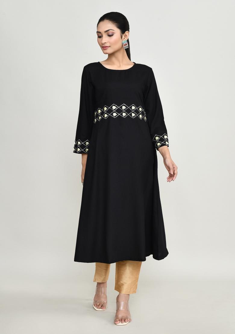 Black Embroidered Rayon Salwar Kameez