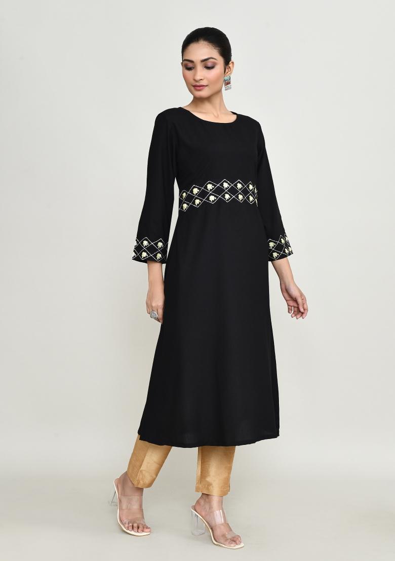 Black Embroidered Rayon Salwar Kameez