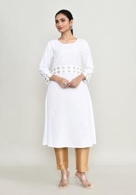 White Embroidered Rayon Salwar Kameez