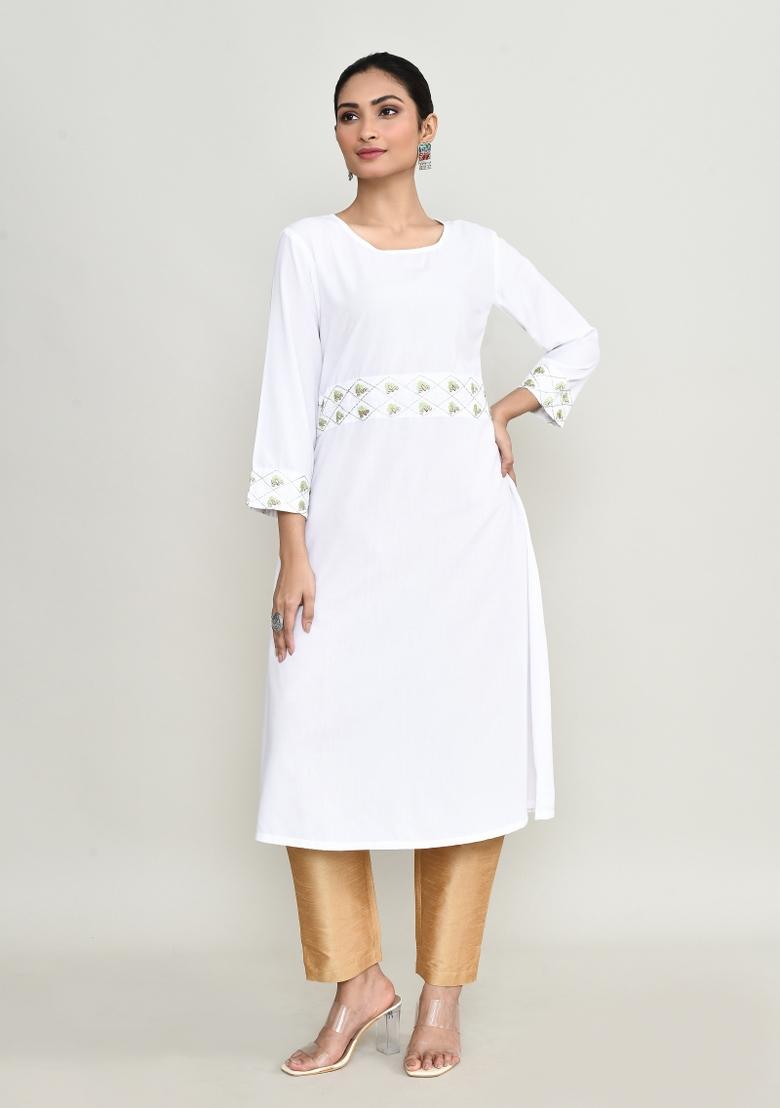 White Embroidered Rayon Salwar Kameez