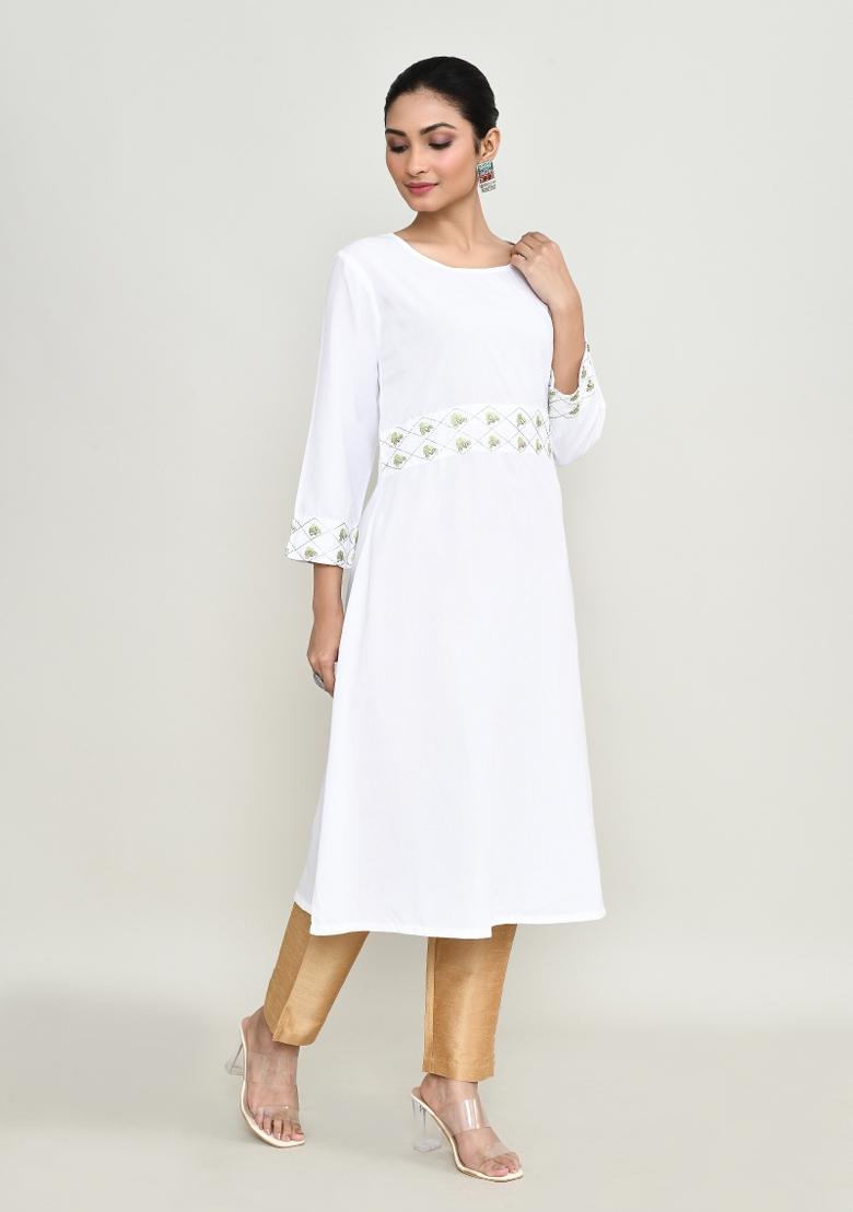 White Embroidered Rayon Salwar Kameez