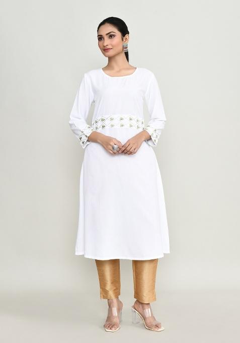 White Embroidered Rayon Salwar Kameez