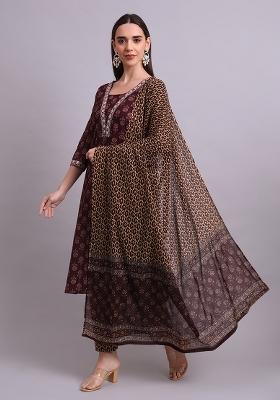 Black Embroidered Cotton Salwar Kameez With Dupatta