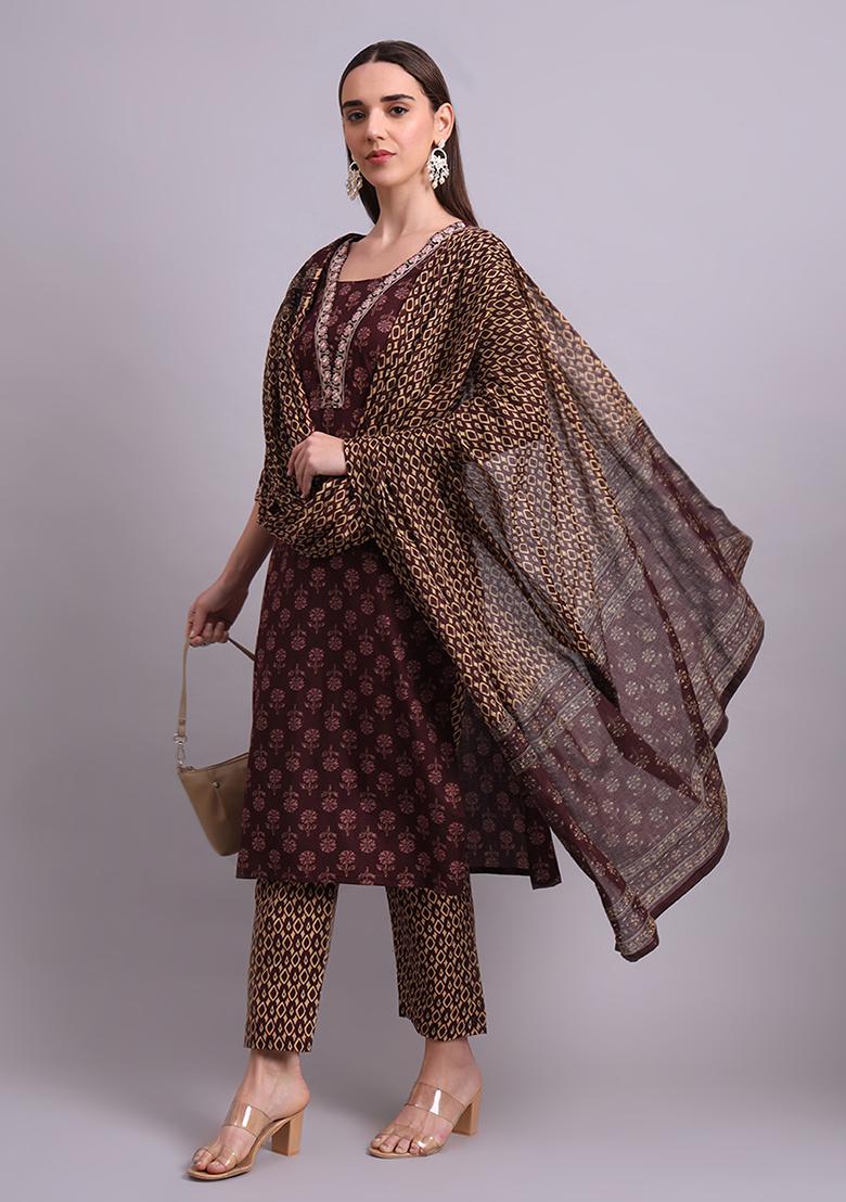 Black Embroidered Cotton Salwar Kameez With Dupatta