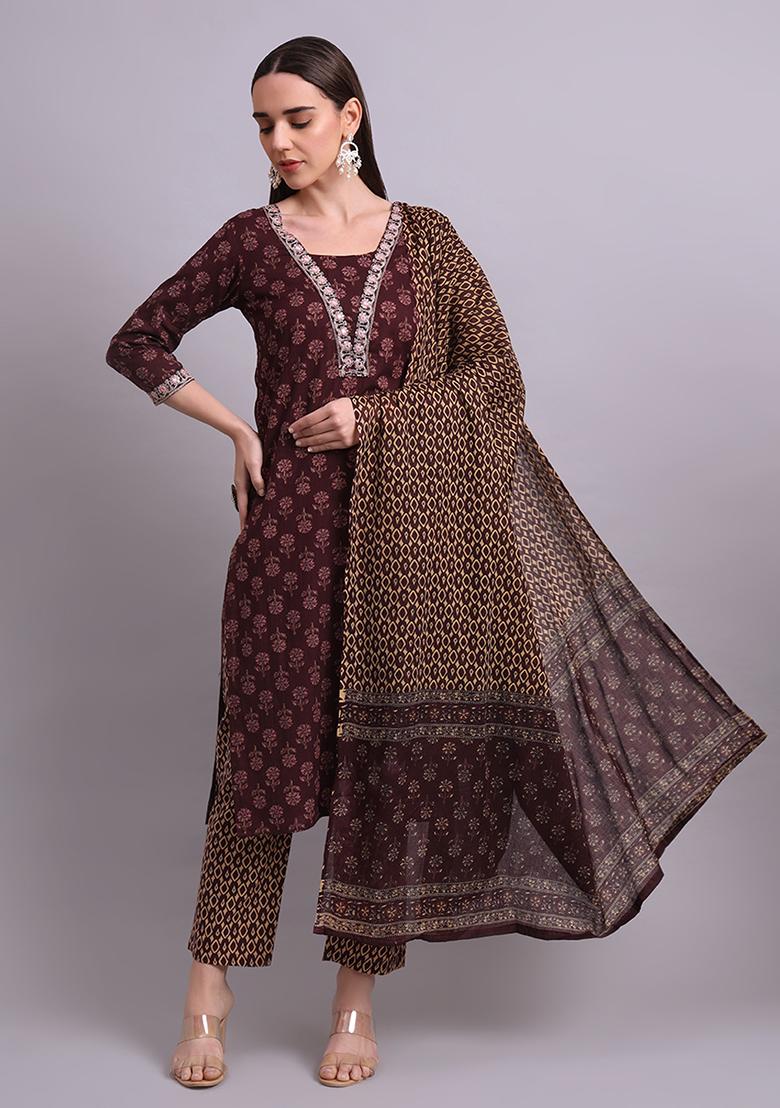 Black Embroidered Cotton Salwar Kameez With Dupatta