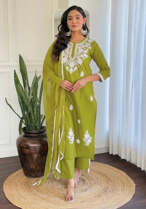Liril Chikankari Cotton Straight Kurta Set
