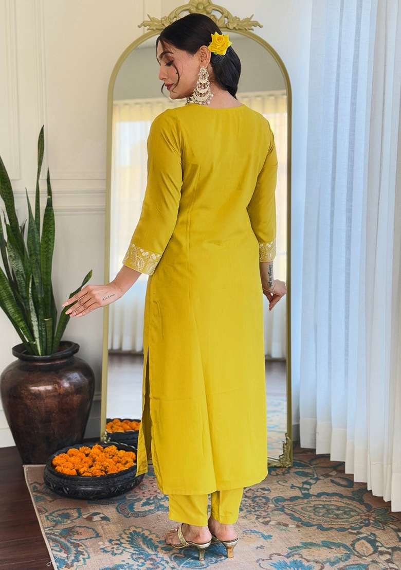 Liril Embroidered Rayon Straight Kurta Set - Indya