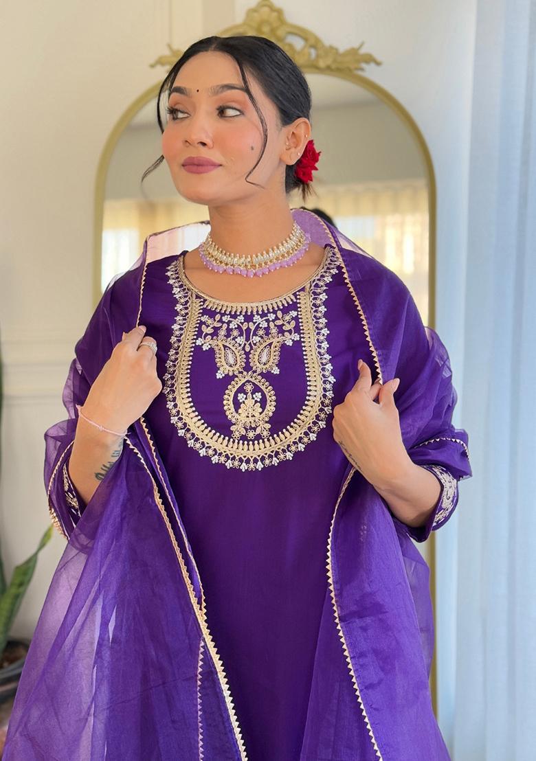 Violate Rayon Embroidered Salwar Kameez With Dupptta