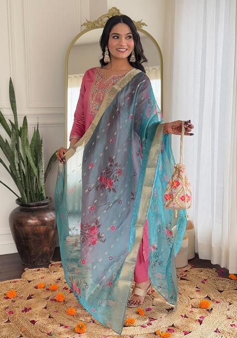 Gajri Viscose Embroidered Salwar Kameez With Dupptta