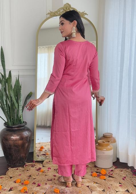 Gajri Viscose Embroidered Salwar Kameez With Dupptta