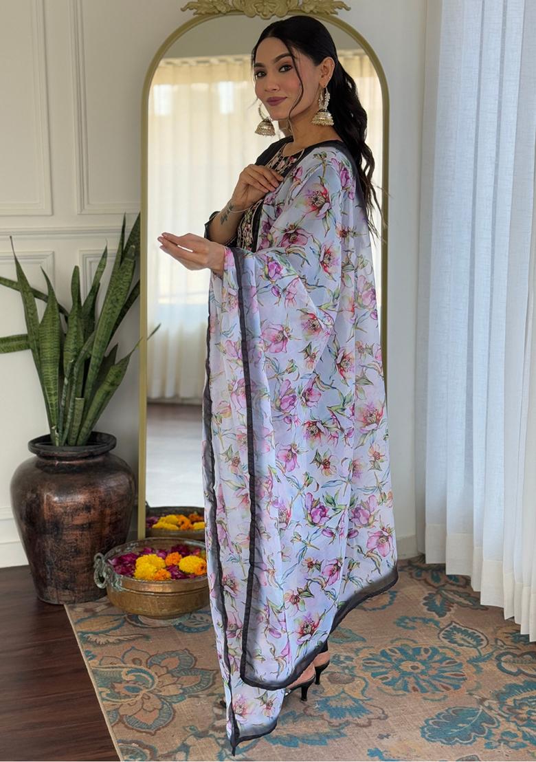 Black Rayon Embroidered Salwar Kameez With Dupptta