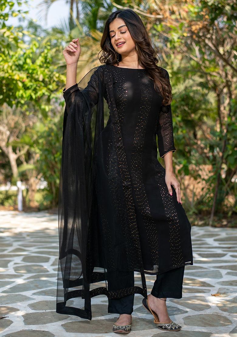 Black Georgette Embroidered Salwar Kameez With Dupptta