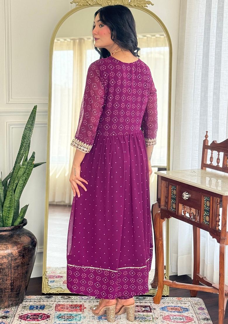 Wine Georgette Embroidered Salwar Kameez With Dupptta