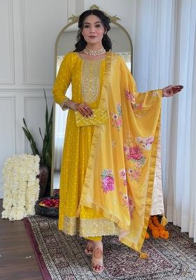 Yellow Silk Embroidered Salwar Kameez With Dupptta