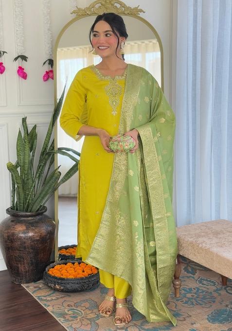 Liril Chanderi Embroidered Salwar Kameez With Dupptta