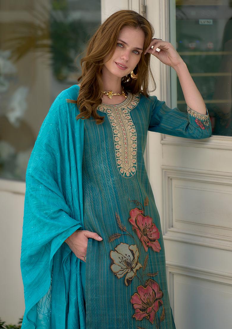 Rama Tissue Embroidered Salwar Kameez With Dupptta