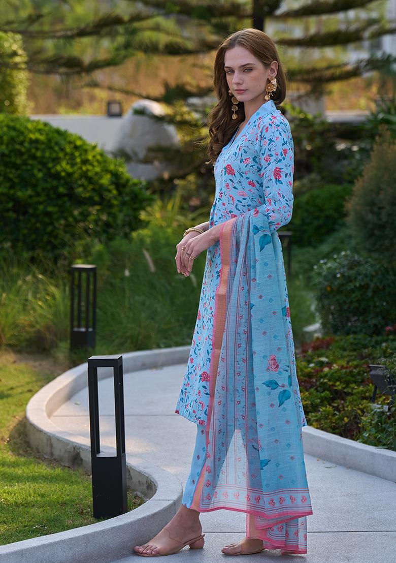 Sky Cotton Printed Salwar Kameez With Dupptta