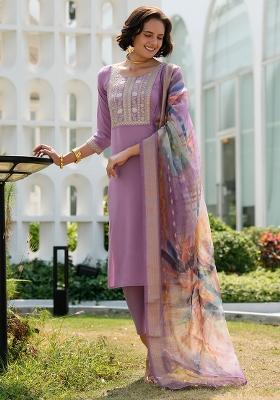 Lavender Viscose Printed Salwar Kameez With Dupptta